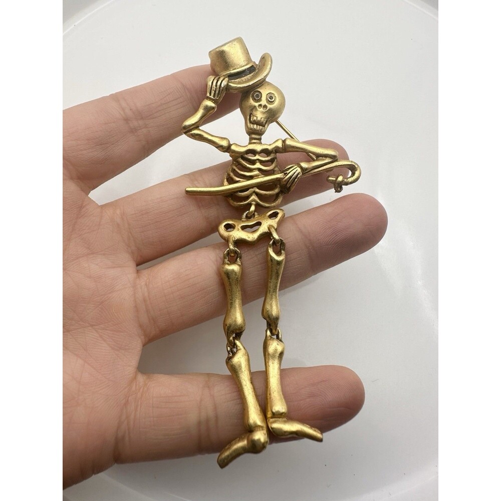 Vintage Articulating Skeleton Brooch Pin Hinged Legs